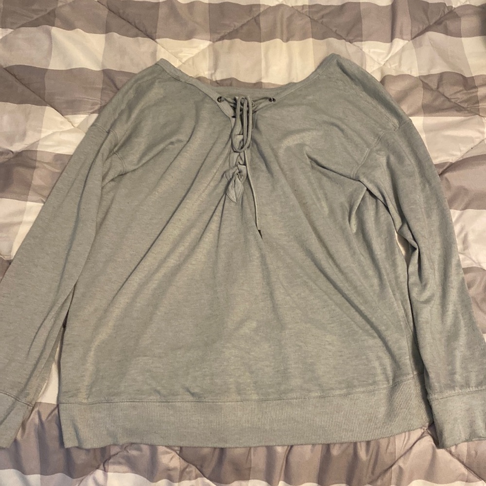 Grayish blue lace up soft t shirt